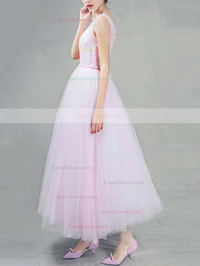 Ball Gown One Shoulder Tulle Ankle-length Beading Prom Dresses #Favs020103243