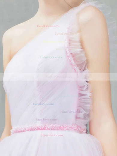 Ball Gown One Shoulder Tulle Ankle-length Beading Prom Dresses #Favs020103243