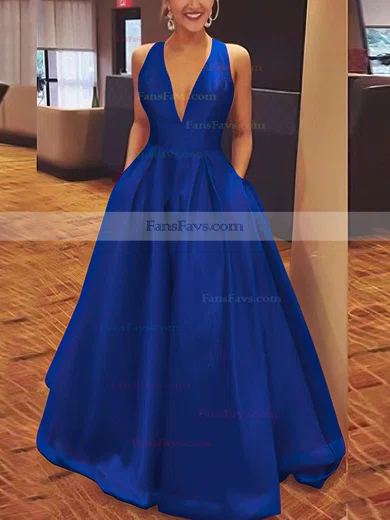 A-line V-neck Satin Floor-length Bow Prom Dresses #Favs020106112