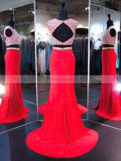 Trumpet/Mermaid Scoop Neck Jersey Sweep Train Split Front Prom Dresses #Favs020103276