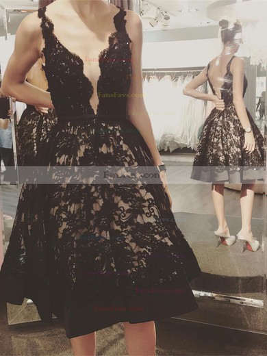 Princess V-neck Lace Knee-length Beading Prom Dresses #Favs020103246