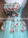 A-line Strapless Lace Tulle Knee-length Short Prom Dresses With Flower(s) #Favs020020111039