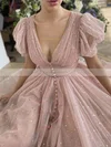 A-line V-neck Tulle Ankle-length Ruffles Short Prom Dresses #Favs020020109385