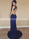 Sheath/Column Scoop Neck Jersey Sweep Train Split Front Prom Dresses #Favs020103639
