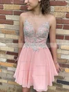 A-line V-neck Chiffon Short/Mini Short Prom Dresses With Appliques Lace #Favs020020110355