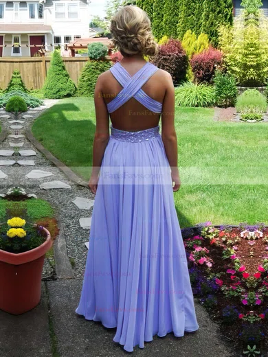 A-line V-neck Chiffon Floor-length Beading Prom Dresses #Favs020104383