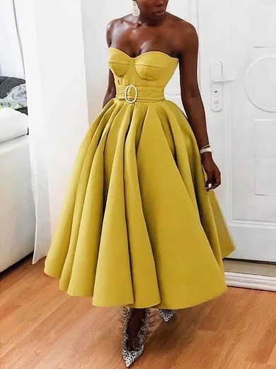 A-line Sweetheart Satin Ankle-length Short Prom Dresses With Sashes / Ribbons #Favs020020111772