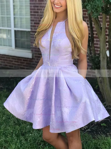 A-line Scoop Neck Satin Short/Mini Short Prom Dresses With Appliques Lace #Favs020020110550