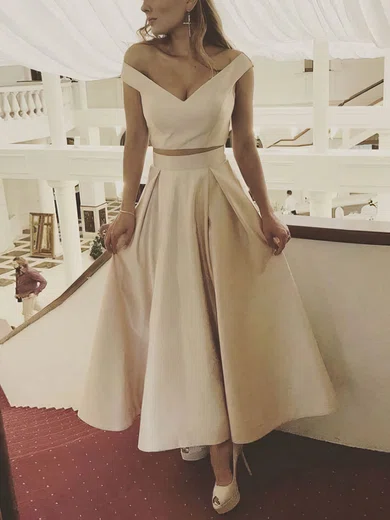 A-line Off-the-shoulder Satin Ankle-length Short Prom Dresses #Favs020020111776