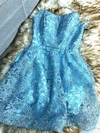 A-line Square Neckline Lace Tulle Knee-length Short Prom Dresses With Appliques Lace #Favs020020110178