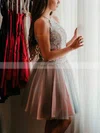 A-line Scoop Neck Lace Tulle Knee-length Appliques Lace Short Prom Dresses #Favs020020109410
