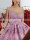 A-line V-neck Lace Short/Mini Appliques Lace Short Prom Dresses #Favs020020109411
