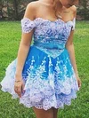 A-line Off-the-shoulder Tulle Short/Mini Short Prom Dresses With Appliques Lace #Favs020020111787