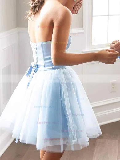 A-line Strapless Satin Tulle Short/Mini Short Prom Dresses #Favs020020110190