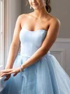 A-line Strapless Satin Tulle Short/Mini Short Prom Dresses #Favs020020110190