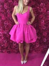 A-line V-neck Satin Short/Mini Short Prom Dresses With Tiered #Favs020020111789