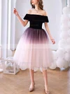 A-line Off-the-shoulder Tulle Tea-length Short Prom Dresses #Favs020020111051