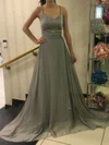 A-line V-neck Chiffon Sweep Train Prom Dresses #Favs020104896