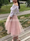 A-line Off-the-shoulder Lace Tulle Tea-length Short Prom Dresses #Favs020020109418