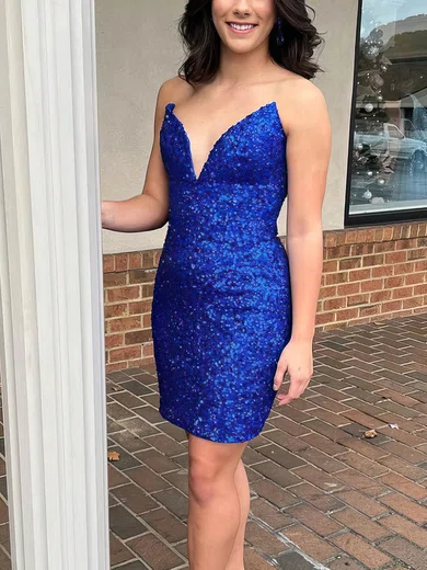 Sheath/Column V-neck Sequined Short/Mini Short Prom Dresses #Favs020020110199