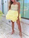 A-line Sweetheart Organza Short/Mini Short Prom Dresses With Sequins #Favs020020111798