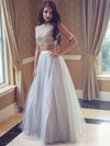 Princess Scoop Neck Tulle Floor-length Pearl Detailing Prom Dresses #Favs020103295