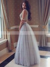 Princess Scoop Neck Tulle Floor-length Pearl Detailing Prom Dresses #Favs020103295