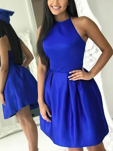 A-line Scoop Neck Satin Short/Mini Short Prom Dresses #Favs020020111062