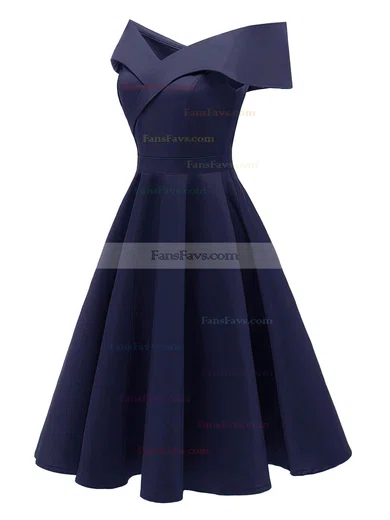 A-line Off-the-shoulder Satin Knee-length Short Prom Dresses #Favs020020110205