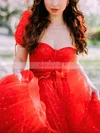 A-line Sweetheart Tulle Tea-length Short Prom Dresses With Sashes / Ribbons #Favs020020111803