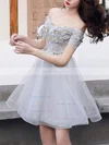 A-line Off-the-shoulder Lace Tulle Short/Mini Appliques Lace Short Prom Dresses #Favs020020109428