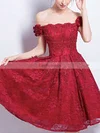A-line Off-the-shoulder Lace Knee-length Appliques Lace Short Prom Dresses #Favs020020109429