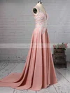 A-line V-neck Silk-like Satin Sweep Train Appliques Lace Prom Dresses #Favs020105179