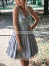 A-line V-neck Tulle Short/Mini Short Prom Dresses With Appliques Lace #Favs020020110216