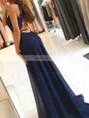 A-line Scoop Neck Chiffon Sweep Train Appliques Lace Prom Dresses #Favs020105184