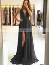 A-line Scoop Neck Chiffon Sweep Train Appliques Lace Prom Dresses #Favs020105184