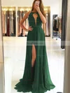 A-line Scoop Neck Chiffon Sweep Train Appliques Lace Prom Dresses #Favs020105184
