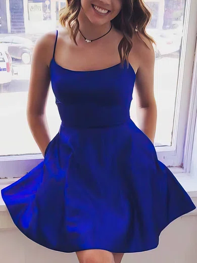 A-line Scoop Neck Satin Short/Mini Short Prom Dresses With Pockets #Favs020020110221