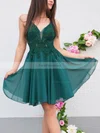 A-line V-neck Chiffon Short/Mini Appliques Lace Short Prom Dresses #Favs020020109445
