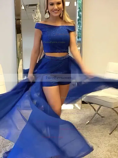 A-line Off-the-shoulder Chiffon Sweep Train Beading Prom Dresses #Favs020105291