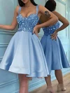 A-line V-neck Satin Knee-length Short Prom Dresses With Sequins #Favs020020111101