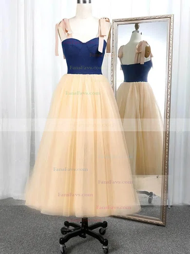 A-line Sweetheart Tulle Tea-length Bow Short Prom Dresses #Favs020020108473