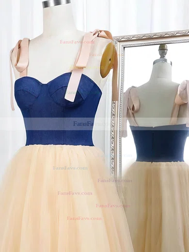 A-line Sweetheart Tulle Tea-length Bow Short Prom Dresses #Favs020020108473