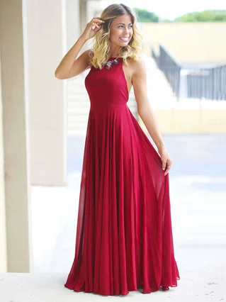 A-line Scoop Neck Chiffon Floor-length Prom Dresses #Favs020105315 A-line Scoop Neck Chiffon Floor-length Prom Dresses #Favs020105315