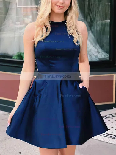 A-line Scoop Neck Satin Short/Mini Short Prom Dresses With Beading #Favs020020110244