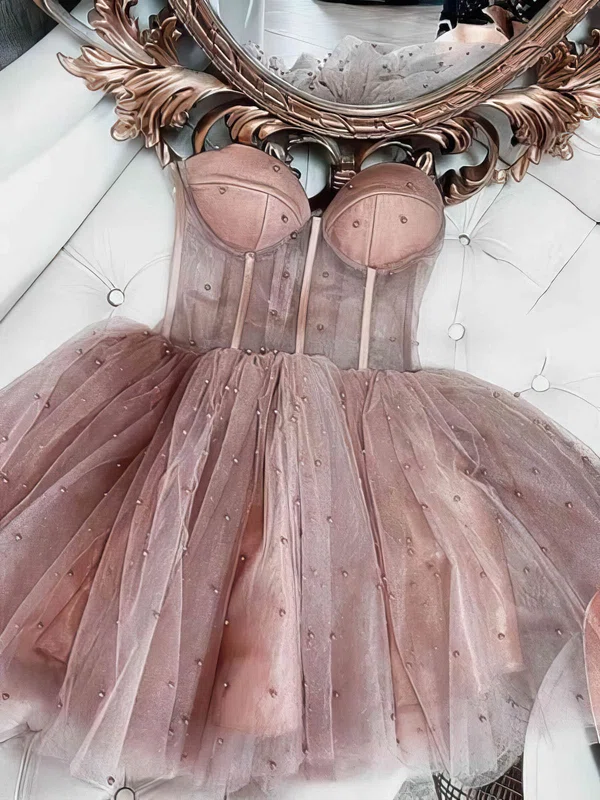 A-line Sweetheart Glitter Short/Mini Short Prom Dresses With Beading #Favs020020111109