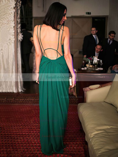 Sheath/Column V-neck Chiffon Floor-length Ruffles Prom Dresses #Favs020105350