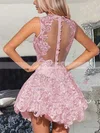 A-line High Neck Lace Tulle Short/Mini Short Prom Dresses With Appliques Lace #Favs020020110265