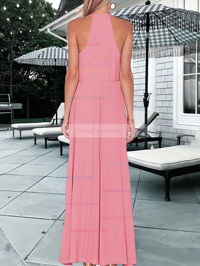 A-line Scoop Neck Chiffon Floor-length Split Front Prom Dresses #Favs020105363