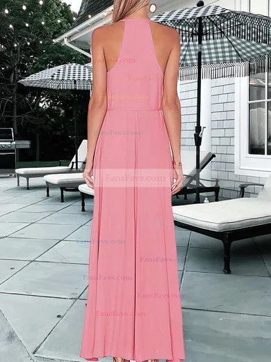 A-line Scoop Neck Chiffon Floor-length Split Front Prom Dresses #Favs020105363